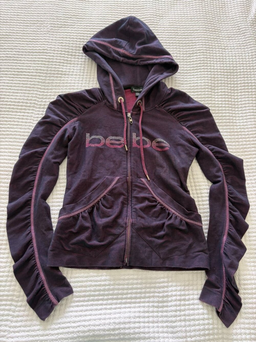 Bebe size small dark purple bling logo hoodie y2k